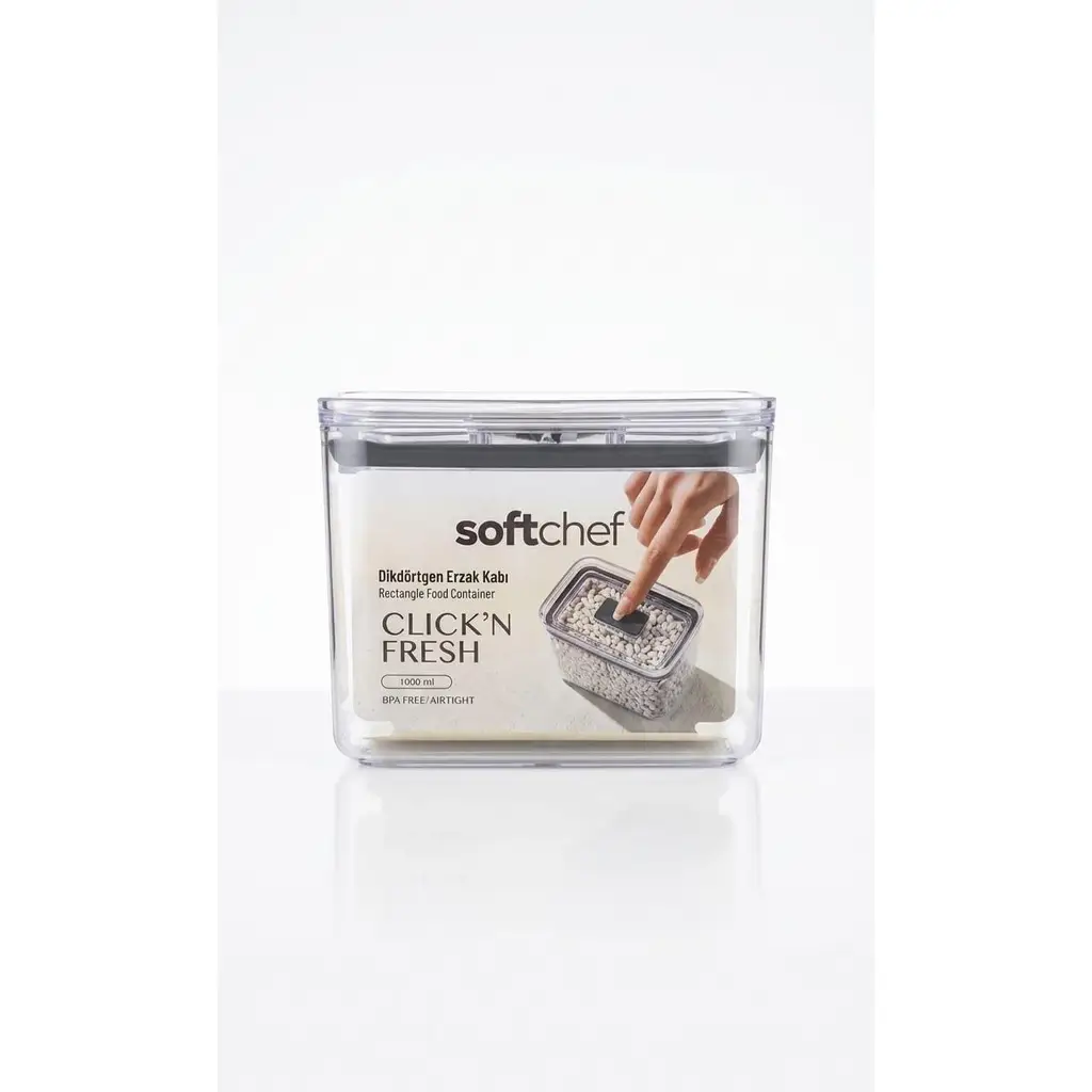  Fresh Hava Geçirmez Dikdörtgen Plastik Erzak Kabı 1500 ml - Vakumlu Tek Tuş Kapaklı Şeffaf Plastik Bakliyat, Un ve Şeker Saklama Kabı, BPA İçermez (10,5x16x12,5cm)